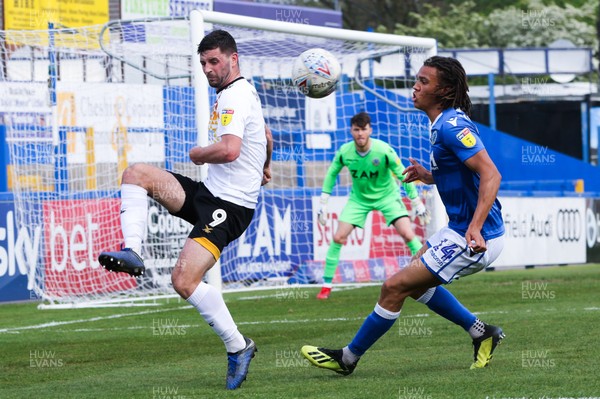 220419 - Macclesfield Town v Newport County, Sky Bet League 2 - Padraig Amond of Newport County plays the ball back