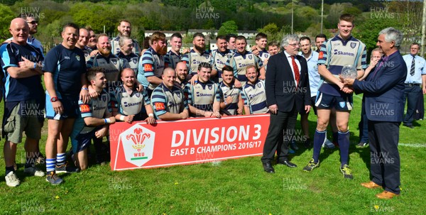 220417 - Machen - v - Beaufort - Welsh National League Division 3 East B -WRU Chairman Gareth Davies presents Machen Captain Richard Wilkes with the trophy