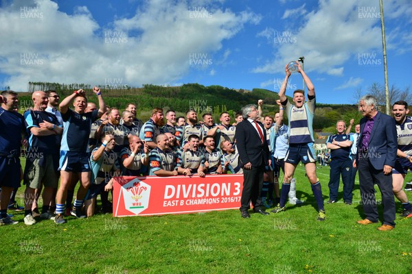 220417 - Machen - v - Beaufort - Welsh National League Division 3 East B - Machen Captain Richard Wilkes lifts the trophy