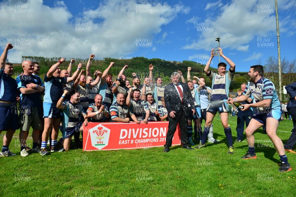 220417 - Machen - v - Beaufort - Welsh National League Division 3 East B - Machen Captain Richard Wilkes lifts the trophy