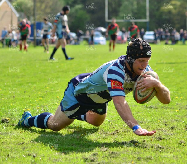 220417 - Machen - v - Beaufort - Welsh National League Division 3 East B - Sam Woollah of Machen dives over for a try