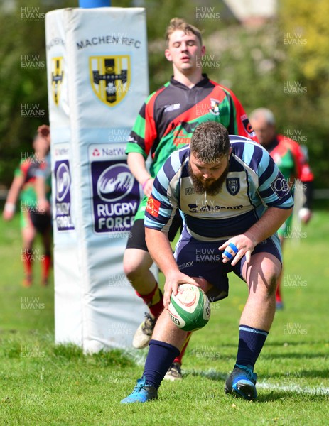 220417 - Machen - v - Beaufort - Welsh National League Division 3 East B - Chris Edwards of Machen dives over for a try