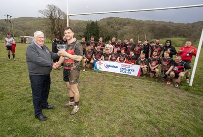 110426 - Machynlleth RFC v Mold RFC, Admiral National League 2 North - Captain Reece Le Tissier is presented the trophy from Mold President Richard Jones