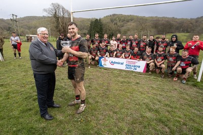 110426 - Machynlleth RFC v Mold RFC, Admiral National League 2 North - Captain Reece Le Tissier is presented the trophy from Mold President Richard Jones