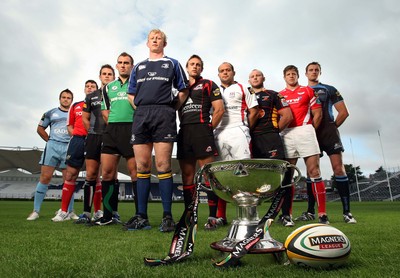 Magners League Launch 2008/2009, RDS, Dublin 27/8/2008 Rhys Williams (Cardiff Blues), Denis Leamy (Munster), Lee Byrne (Ospreys), John Muldoon (Connacht), Leo Cullen (Leinster), Mike Blair (Edinburgh), Rory Best (Ulster), Tom Willis (Newport Gwent Dragons), Simon Easterby (Llanelli Scarlets), Alastair Kellock (Glasgow) at today's Magners League launch 