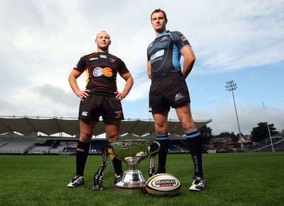 Magners League Launch 2008/2009, RDS, Dublin 27/8/2008 Tom Willis of Newport Gwent Dragons and Alastair Kellock of Glasgow who meet in their opening Magners League game 