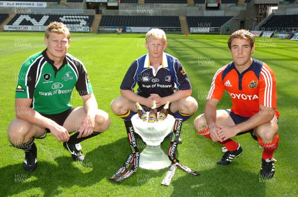 29.08.07 - Magners League Launch - (L-R)Andrew Farley(Connacht), Leo Cullen(Leinster) and Barry Murphy(Munster) at the Magners League Launch 