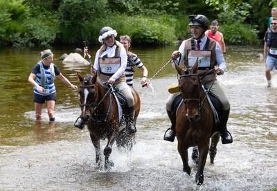 130626 - Man v Horse, Llanwrytd Wells - Newly married Nigel and Saffron Griffin, who married before the start of the race at the annual Man v Horse Race held at Llanwrytd Well, Powys, Wales