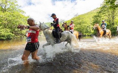 130626 - Man v Horse, Llanwrytd Wells - Competitors make their way around the course during the annual Man v Horse Race held at Llanwrytd Well, Powys, Wales