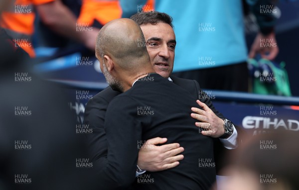 220418 - Manchester City v Swansea - Premier League - Swansea Manager Carlos Carvalhal and Manchester Manager Josep Guardiola