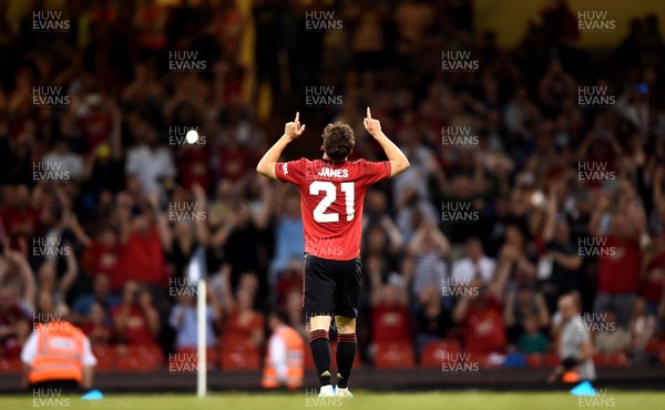 030819 - Manchester United v AC Milan - International Champions Cup - Daniel James of Manchester United scores the winning penalty