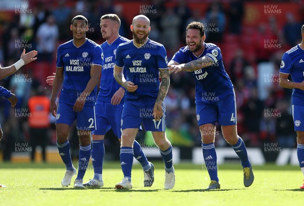 120519 - Manchester United v Cardiff City - Premier League - Aron Gunnarsson and Sean Morrison of Cardiff City share a joke at full time