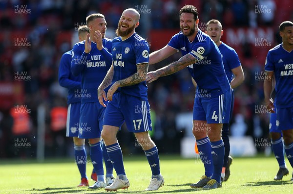 120519 - Manchester United v Cardiff City - Premier League - Aron Gunnarsson and Sean Morrison of Cardiff City share a joke at full time