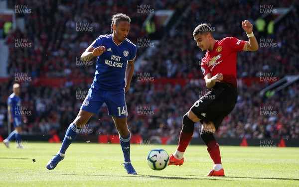 120519 - Manchester United v Cardiff City - Premier League - Bobby Reid of Cardiff City is tackled by Andreas Pereira of Manchester United