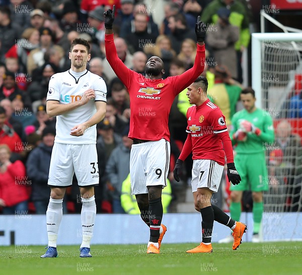 310318 - Manchester United v Swansea City - Premier League -  Romelu Lukaku of Manchester United celebrates scoring the first goal of the match