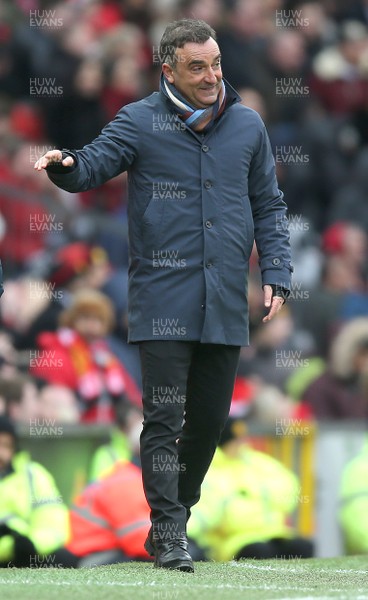 310318 - Manchester United v Swansea City - Premier League -  Swansea manager Carlos Carvalhal finds something to smile about