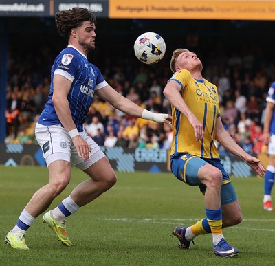 020526 - Mansfield Town v Cardiff City - Sky Bet League 1 - Ollie Tanner of Cardiff and Will Evans of Mansfield
