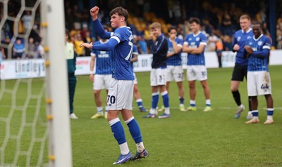 020526 - Mansfield Town v Cardiff City - Sky Bet League 1 - Noah Williams of Cardiff is put forward by Manager Brian Barry-Murphy of Cardiff to salute fans with rousing air punch