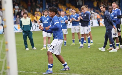 020526 - Mansfield Town v Cardiff City - Sky Bet League 1 - Paul Mereno of Cardiff is put forward by Manager Brian Barry-Murphy of Cardiff to salute fans with rousing air punch