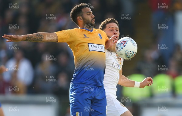 120519 - Mansfield Town v Newport County, Sky Bet League 2 Play Off Semi Final, second leg - Robbie Willmott of Newport County and Jacob Mellis of Mansfield Town compete for the ball