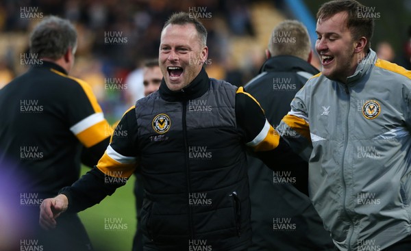 120519 - Mansfield Town v Newport County, Sky Bet League 2 Play Off Semi Final, second leg - Newport County manager Michael Flynn celebrates winning the penalty shoot out and heading to Wembley for the League 2 Play Off Final