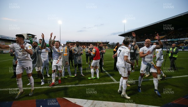 120519 - Mansfield Town v Newport County, Sky Bet League 2 Play Off Semi Final, second leg - Newport County players celebrate after winning the penalty shoot out and heading to Wembley for the League 2 Play Off Final