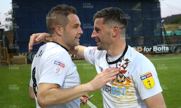120519 - Mansfield Town v Newport County, Sky Bet League 2 Play Off Semi Final, second leg - Matty Dolan of Newport County and Padraig Amond of Newport County celebrate after winning the penalty shoot out and heading to Wembley for the League 2 Play Off Final