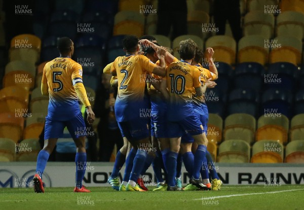 130218 - Mansfield Town v Newport County, Sky Bet League 2 - Mansfield players celebrate after the second goal