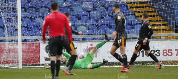 150220 - Mansfield Town v Newport County - Sky Bet League 2 - Danny Rose of Mansfield Town scores the opener past Goalkeeper Tom King of Newport County 