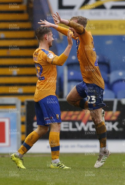 150220 - Mansfield Town v Newport County - Sky Bet League 2 - Danny Rose of Mansfield Town celebrates scoring the opener with Harry Charsley 
