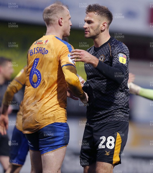 150220 - Mansfield Town v Newport County - Sky Bet League 2 - Mickey Demetriou of Newport County and Neal Bishop of Mansfield Town at the end of the match