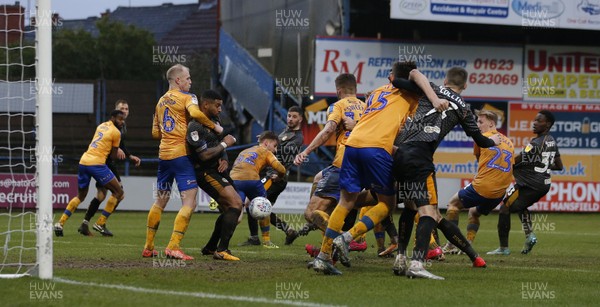 150220 - Mansfield Town v Newport County - Sky Bet League 2 - Fierce defence in the goal mouth by Mansfield players as Newport go on the attack 