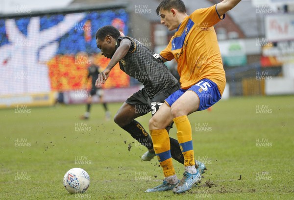 150220 - Mansfield Town v Newport County - Sky Bet League 2 - Keanu Marsh-Brown of Newport County and Kelland Watts of Mansfield Town