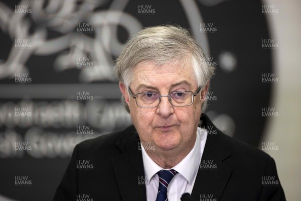120321 - Picture shows First Minister of Wales Mark Drakeford giving a Press Conference to the press, where he announced a slight easing of coronavirus restrictions starting from tomorrow (13th March)