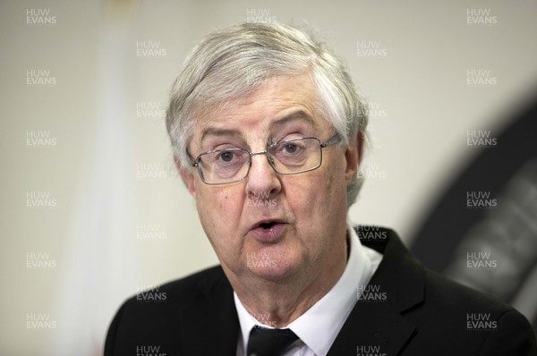 190221 - Picture shows Wales First Minister Mark Drakeford speaking to the press in Cardiff about the slight easing of coronavirus restrictions which have been announced today