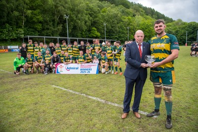 160526 - Cross Keys v Merthyr - Admiral WRU Premiership - Merthyr captain Paddy McBride receives the trophy from Roy Wilkinson District C Council Member