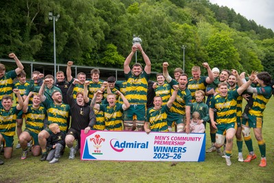 160526 - Cross Keys v Merthyr - Admiral WRU Premiership - Merthyr players celebrate 