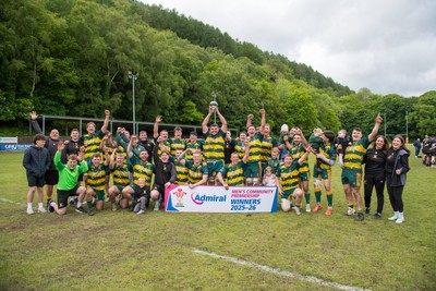 160526 - Cross Keys v Merthyr - Admiral WRU Premiership - Merthyr players celebrate 
