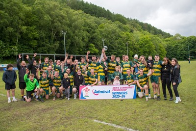 160526 - Cross Keys v Merthyr - Admiral WRU Premiership - Merthyr players celebrate 