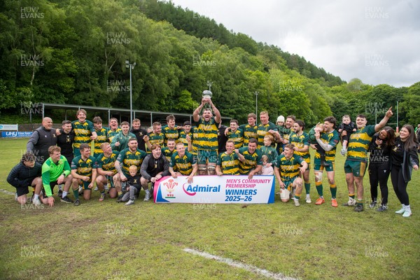 160526 - Cross Keys v Merthyr - Admiral WRU Premiership - Merthyr players celebrate 