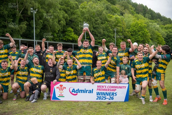160526 - Cross Keys v Merthyr - Admiral WRU Premiership - Merthyr players celebrate 