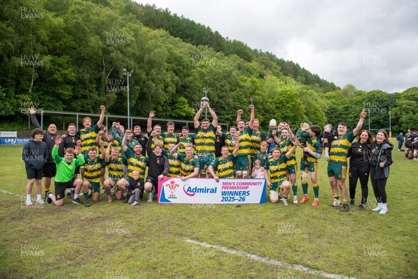 160526 - Cross Keys v Merthyr - Admiral WRU Premiership - Merthyr players celebrate 