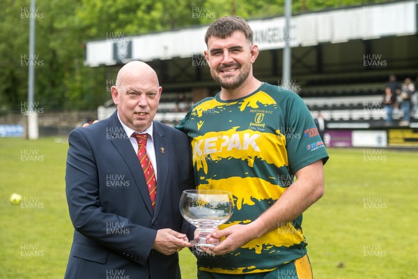 160526 - Cross Keys v Merthyr - Admiral WRU Premiership - Merthyr captain Paddy McBride receives the trophy from Roy Wilkinson District C Council Member