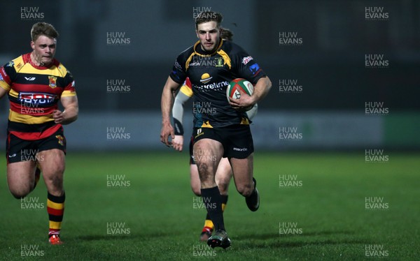 150317 - Merthyr RFC v Carmarthen Quins - Foster's Cup Semi Final - Jake Crocket of Merthyr runs with the ball