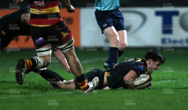 150317 - Merthyr RFC v Carmarthen Quins - Foster's Cup Semi Final - Adam Hoskins of Merthyr scores a try