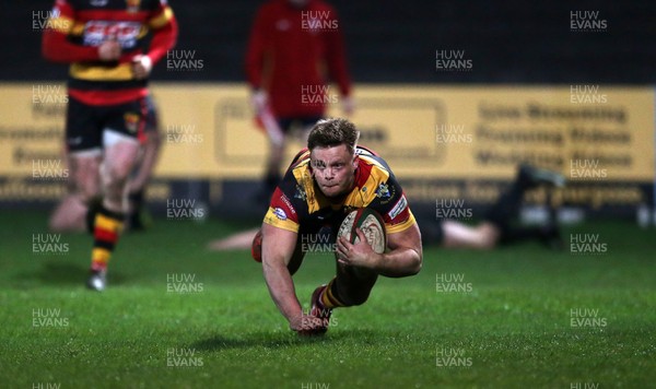 150317 - Merthyr RFC v Carmarthen Quins - Foster's Cup Semi Final - Morgan Griffiths of Carmarthen runs in to score a try