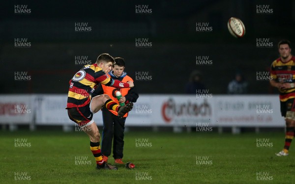 150317 - Merthyr RFC v Carmarthen Quins - Foster's Cup Semi Final - Steffan Marshall of Carmarthen kicks a penalty