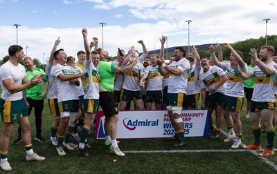 030525 - Merthyr RFC v Neath RFC, WRU Admiral Premiership - Merthyr RFC celebrate after being presented with the Admiral Mens Community Premiership trophy