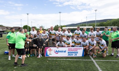 030525 - Merthyr RFC v Neath RFC, WRU Admiral Premiership - Merthyr RFC celebrate after being presented with the Admiral Mens Community Premiership trophy