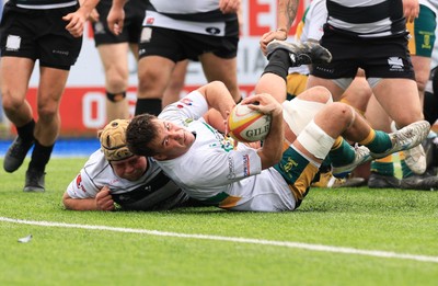 030525 - Merthyr RFC v Neath RFC, WRU Admiral Premiership - Aled Evans of Merthyr reaches over his head to score try